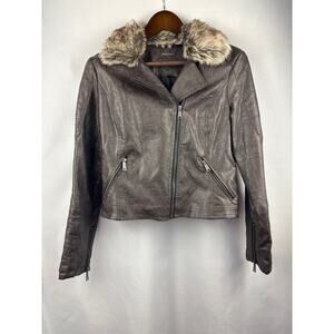 Women’s JouJou Large Brown Leather Jacket w/ Fur Collar